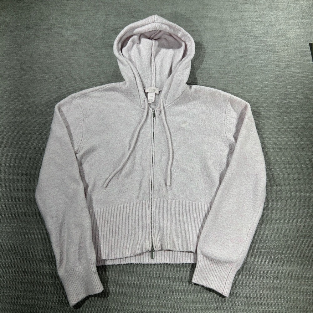 PINK Victoria's Secret Hoodie Women XL Pink Good Shimmer Knit Full Zip Cropped